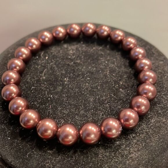 Retro-1990s-copper colored beaded stackable stretch bracelet - Picture 3 of 9